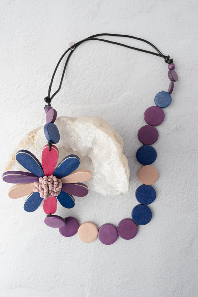 Sylca Designs Dahlia Statement Necklace, Purple 