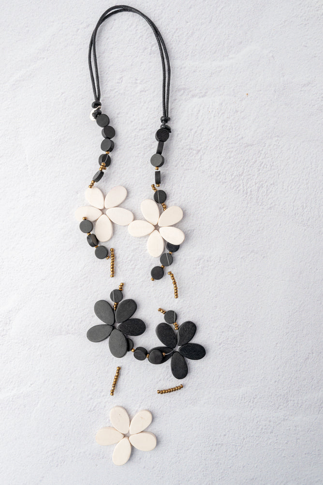 Sylca Designs Floating Flower Necklace, Black/White 