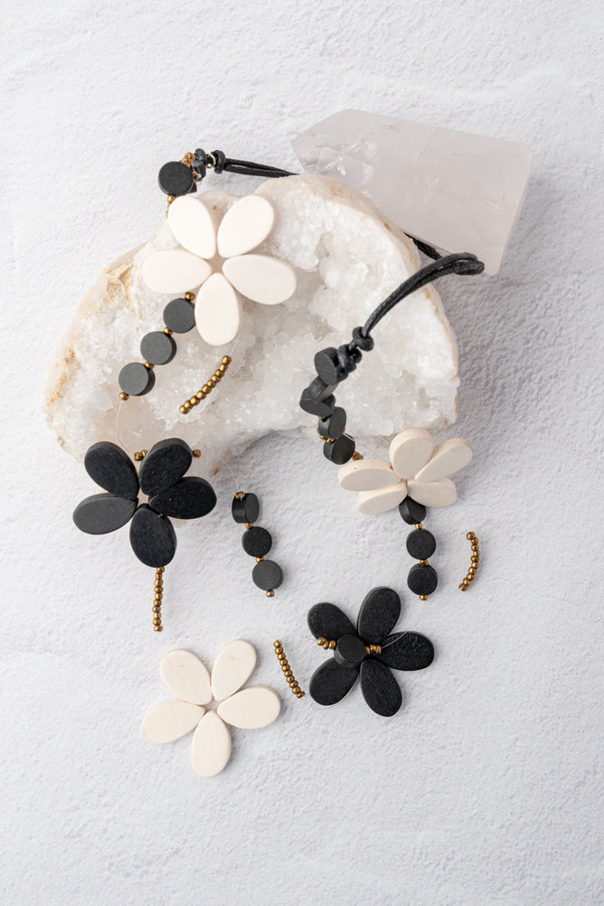 Sylca Designs Floating Flower Necklace, Black/White 