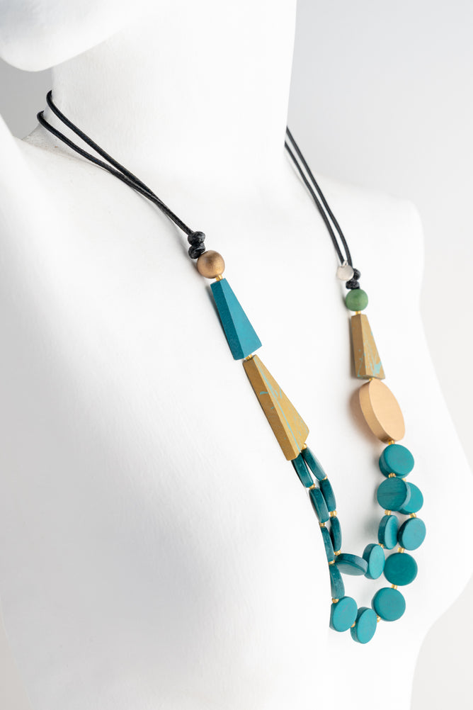 Sylca Designs Scarlett Multi Strand Art Necklace, Teal 