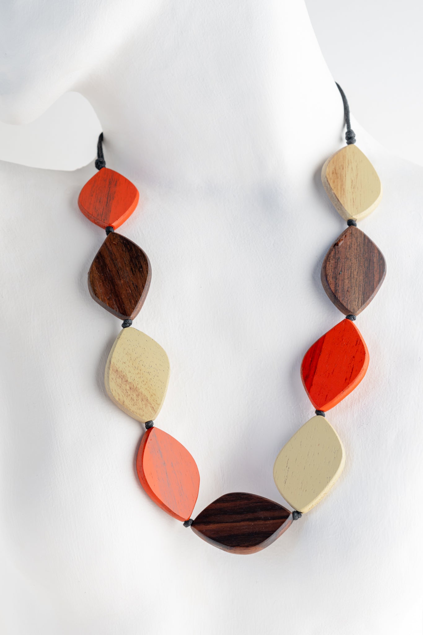 Sylca Designs Contemporary Wood Bead Necklace, Orange Orange 