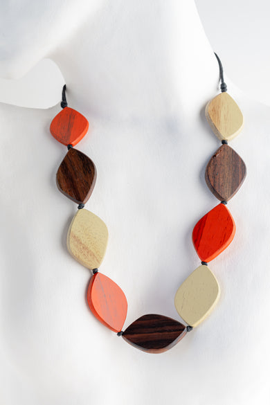 Sylca Designs Contemporary Wood Bead Necklace, Orange Orange 