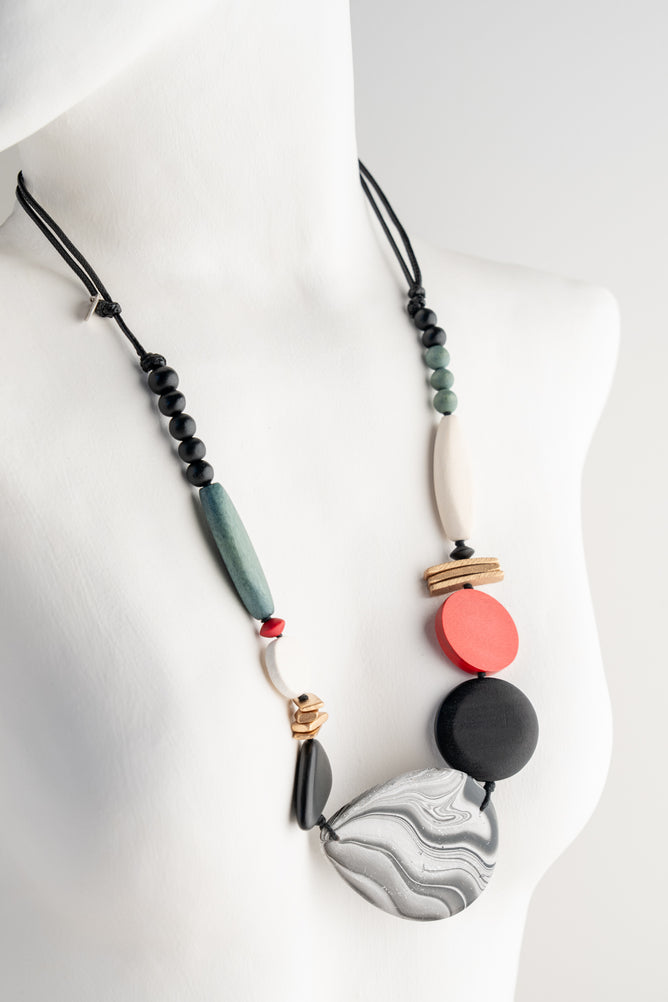 Sylca Designs Dusk & Dawn Marble Necklace, Red 