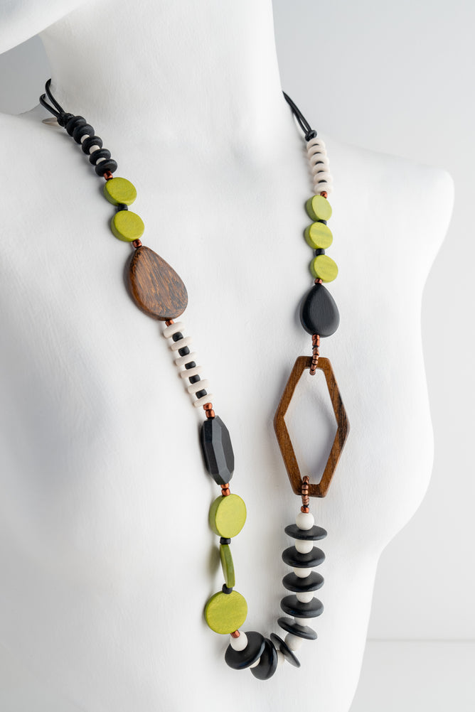 Sylca Designs Wood Bead Gabby Necklace, Lime 