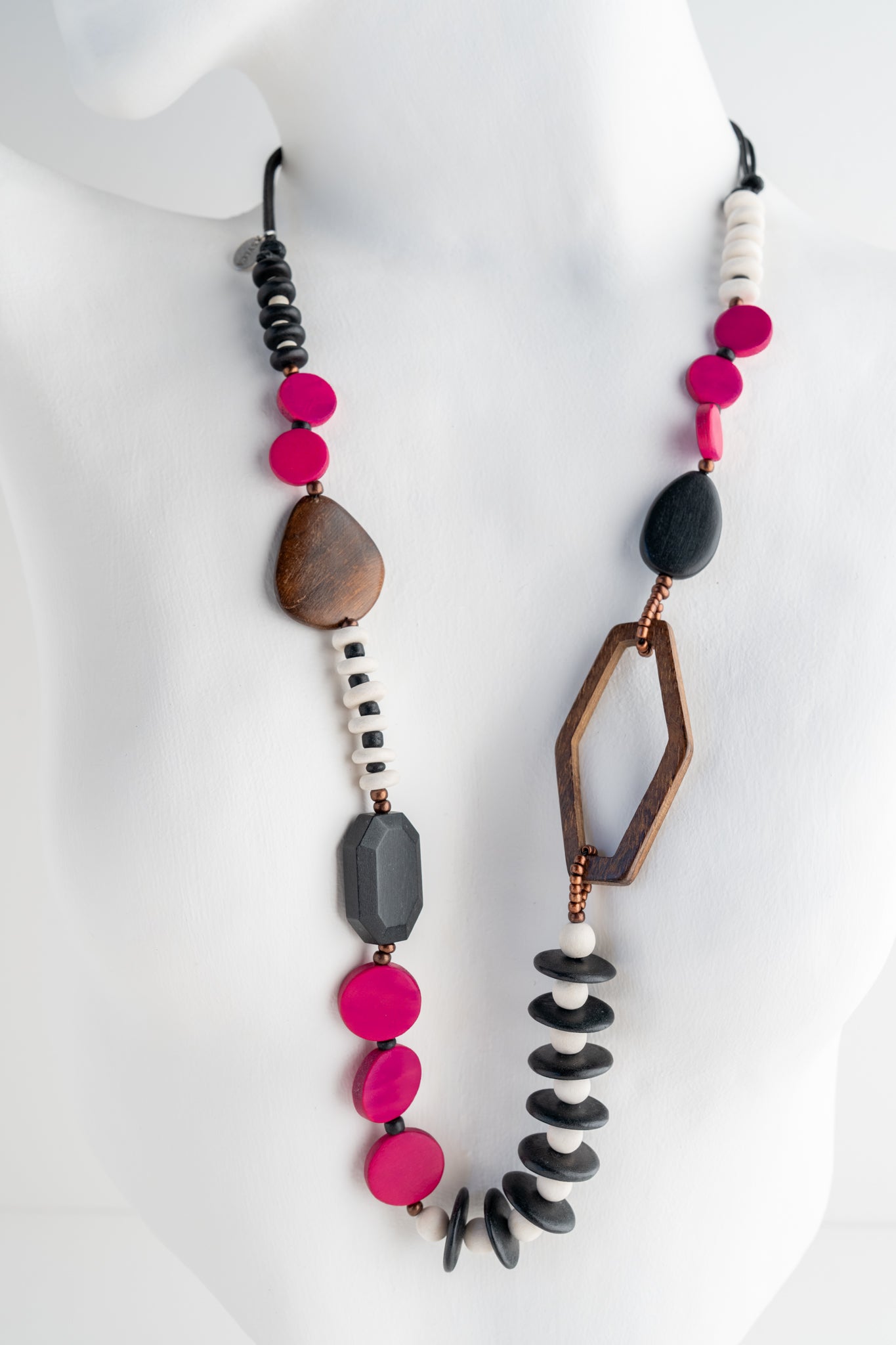 Sylca Designs Wood Bead Gabby Necklace, Fuchsia Fuchsia 