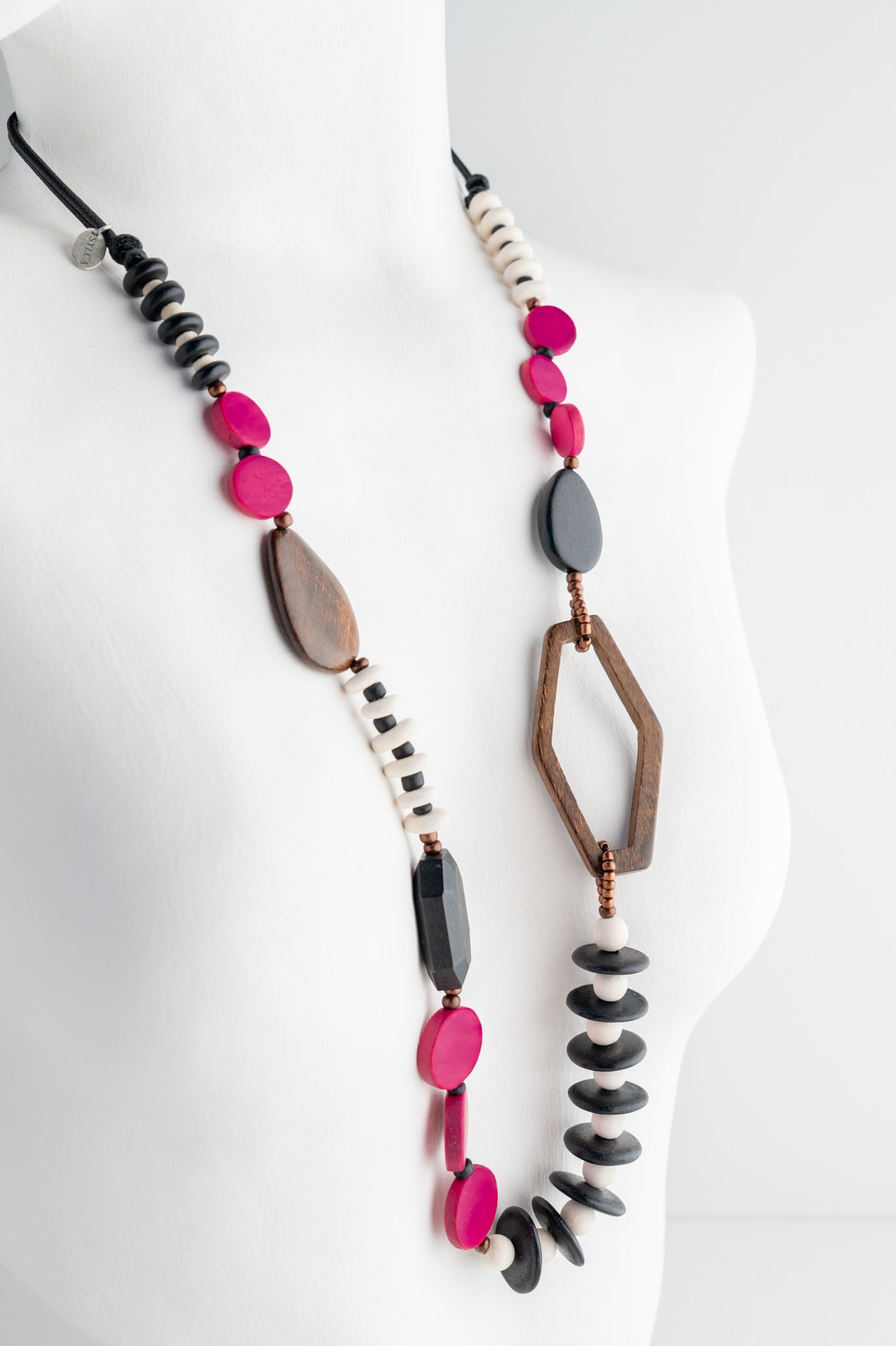 Sylca Designs Wood Bead Gabby Necklace, Fuchsia 