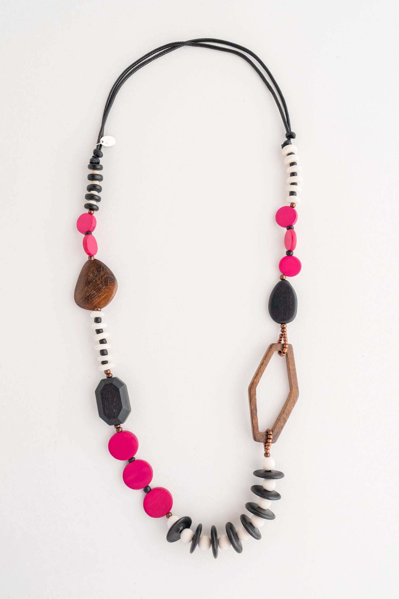 Sylca Designs Wood Bead Gabby Necklace, Fuchsia 