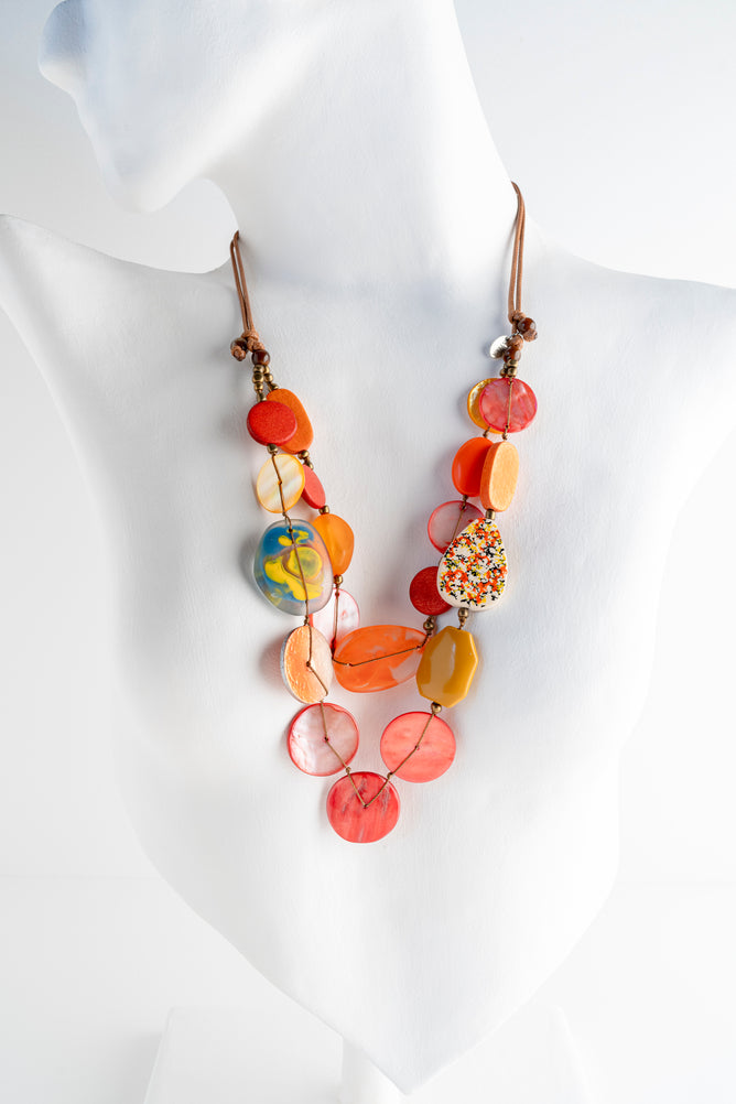 Sylca Designs Island Nomad Dual Strand Necklace, Orange 