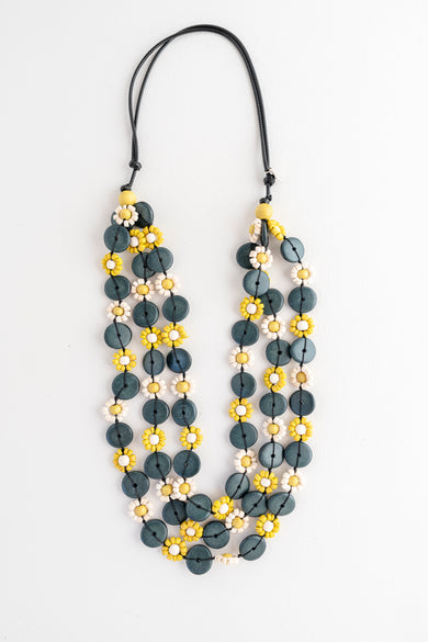 Sylca Designs Petite Daisy Triple Strand Necklace, Chartreuse 