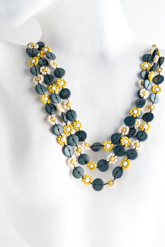 Sylca Designs Petite Daisy Triple Strand Necklace, Chartreuse 