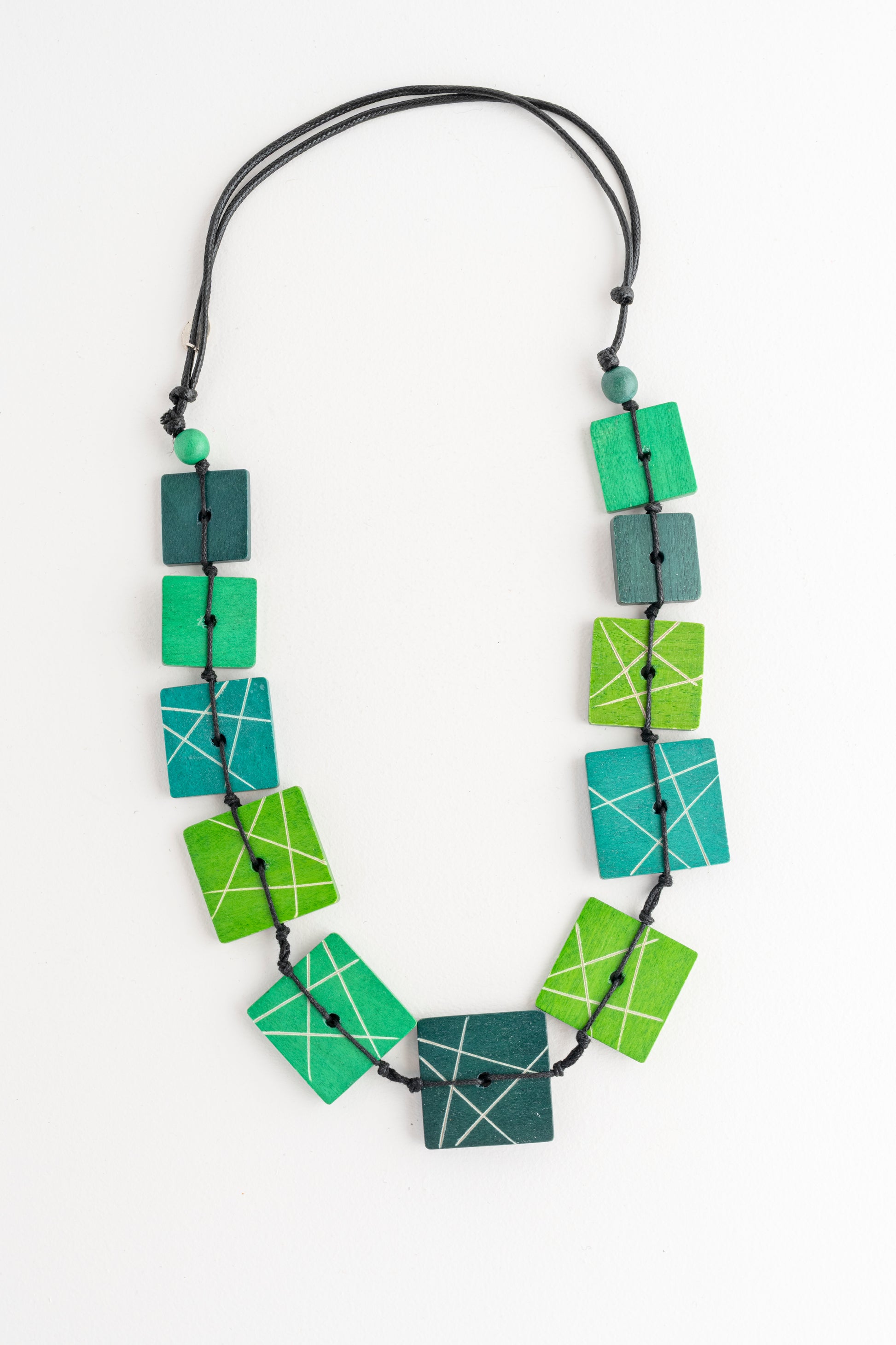 Sylca Designs Wooden Mosaic Necklace, Green 