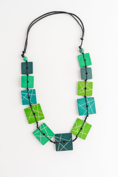 Sylca Designs Wooden Mosaic Necklace, Green 