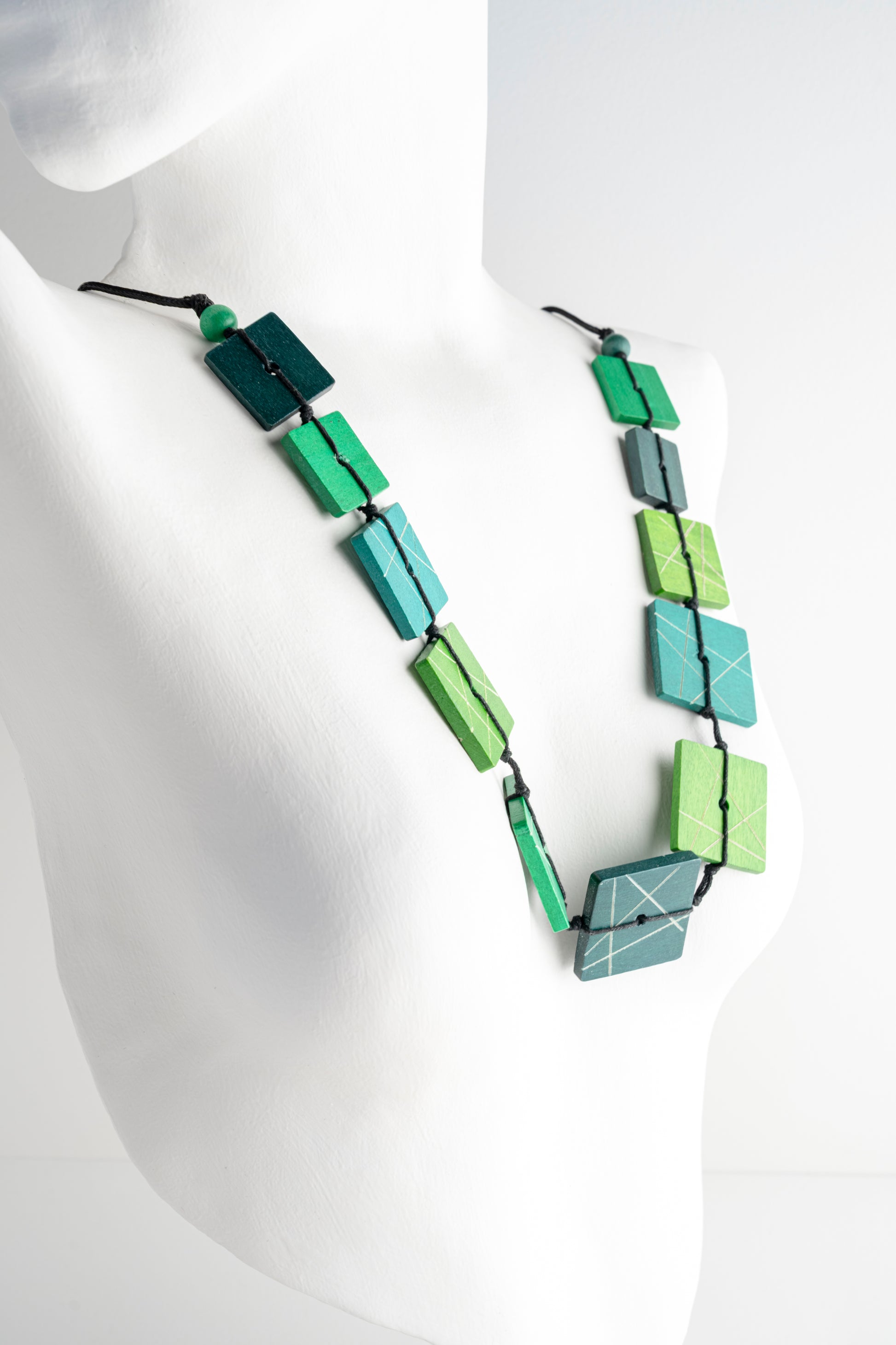 Sylca Designs Wooden Mosaic Necklace, Green 