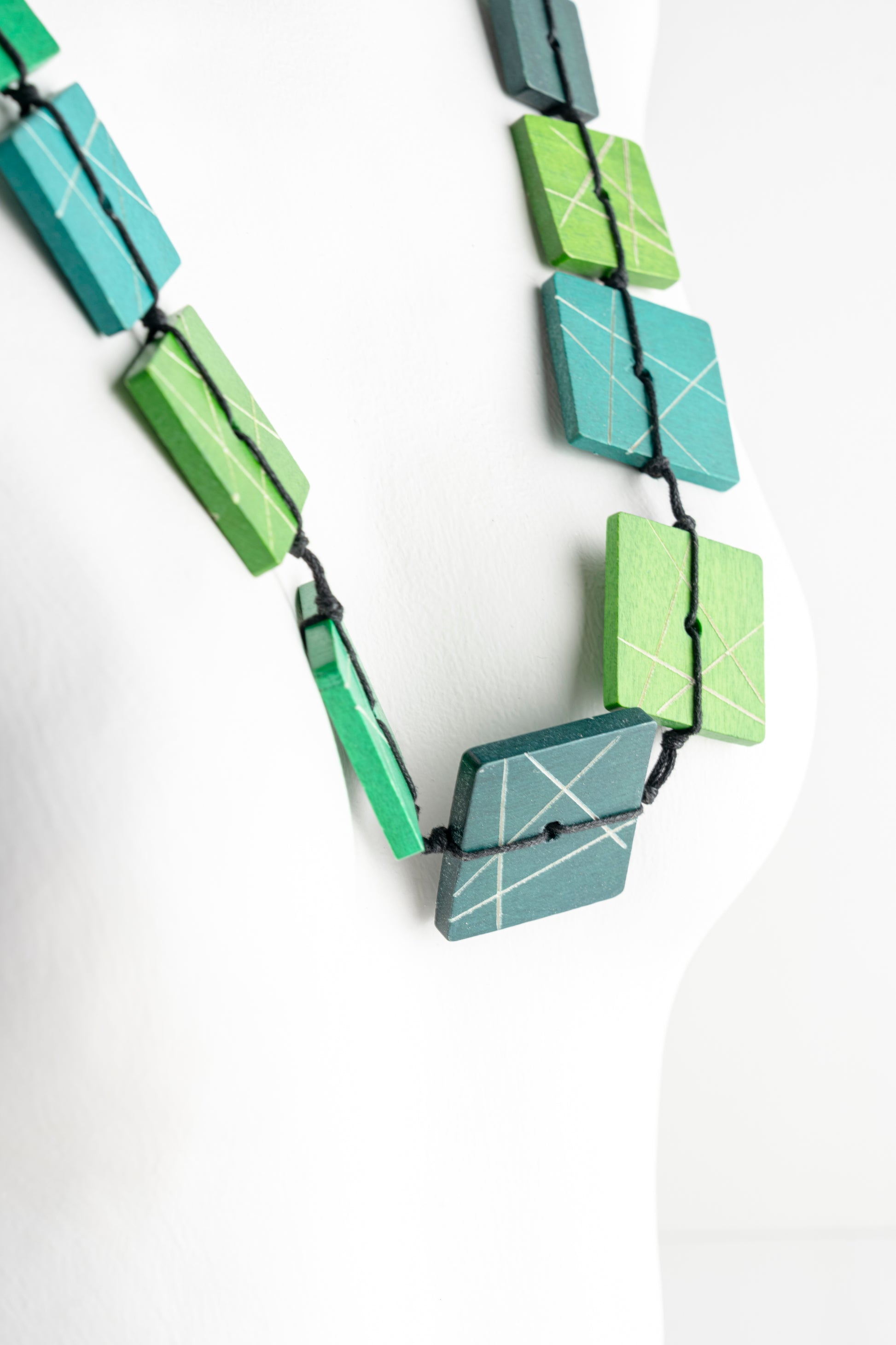 Sylca Designs Wooden Mosaic Necklace, Green 