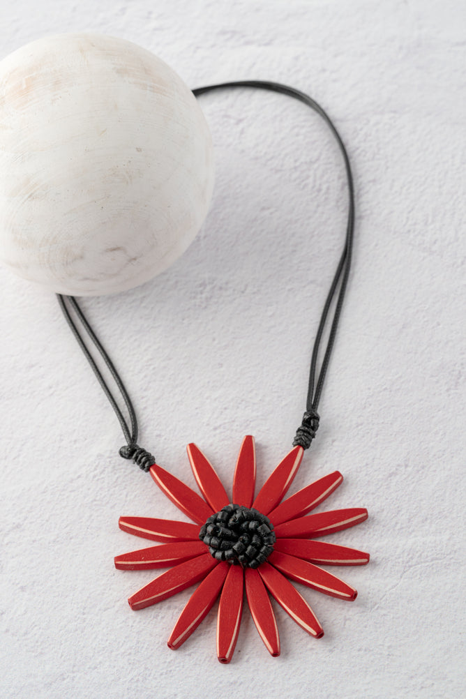 Sylca Designs Amaya Single Flower Necklace, Red 