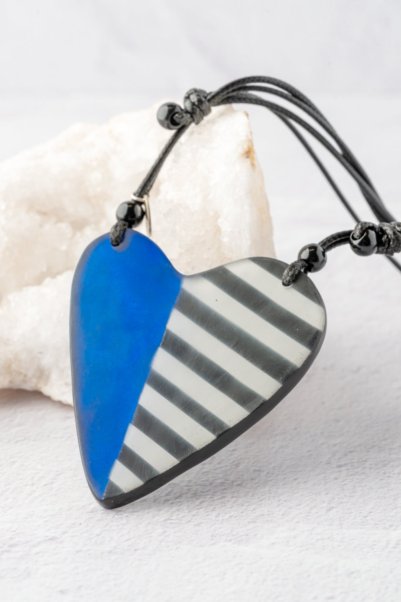 Sylca Designs Anastasia Heart Pendant, Blue/Black 
