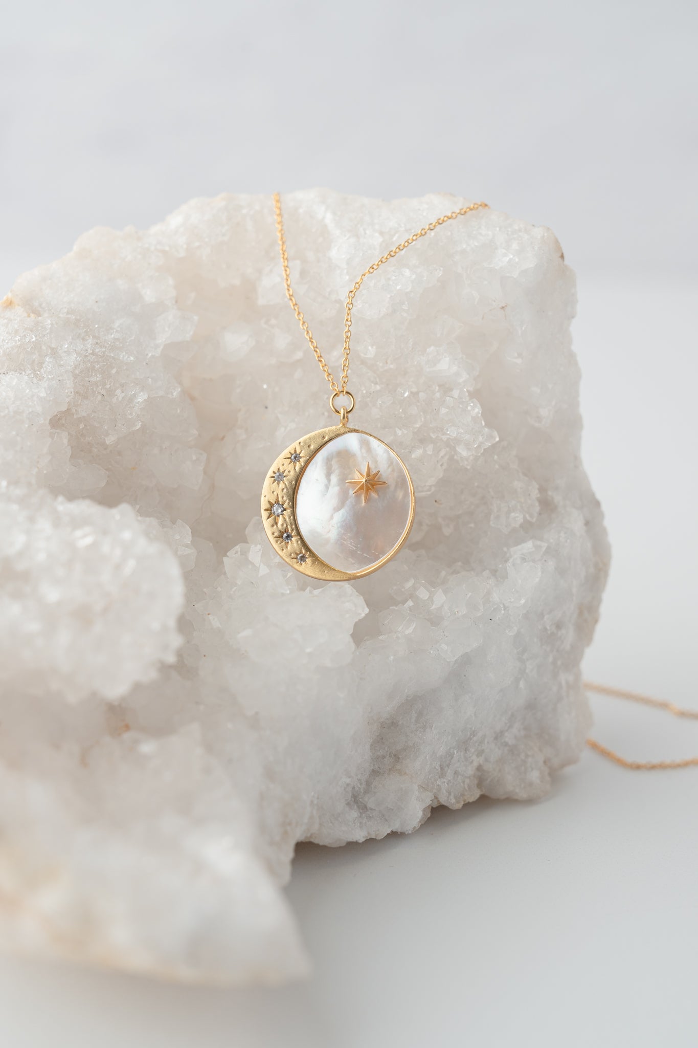 Tai Mother of Pearl Half Moon Pendant Necklace 