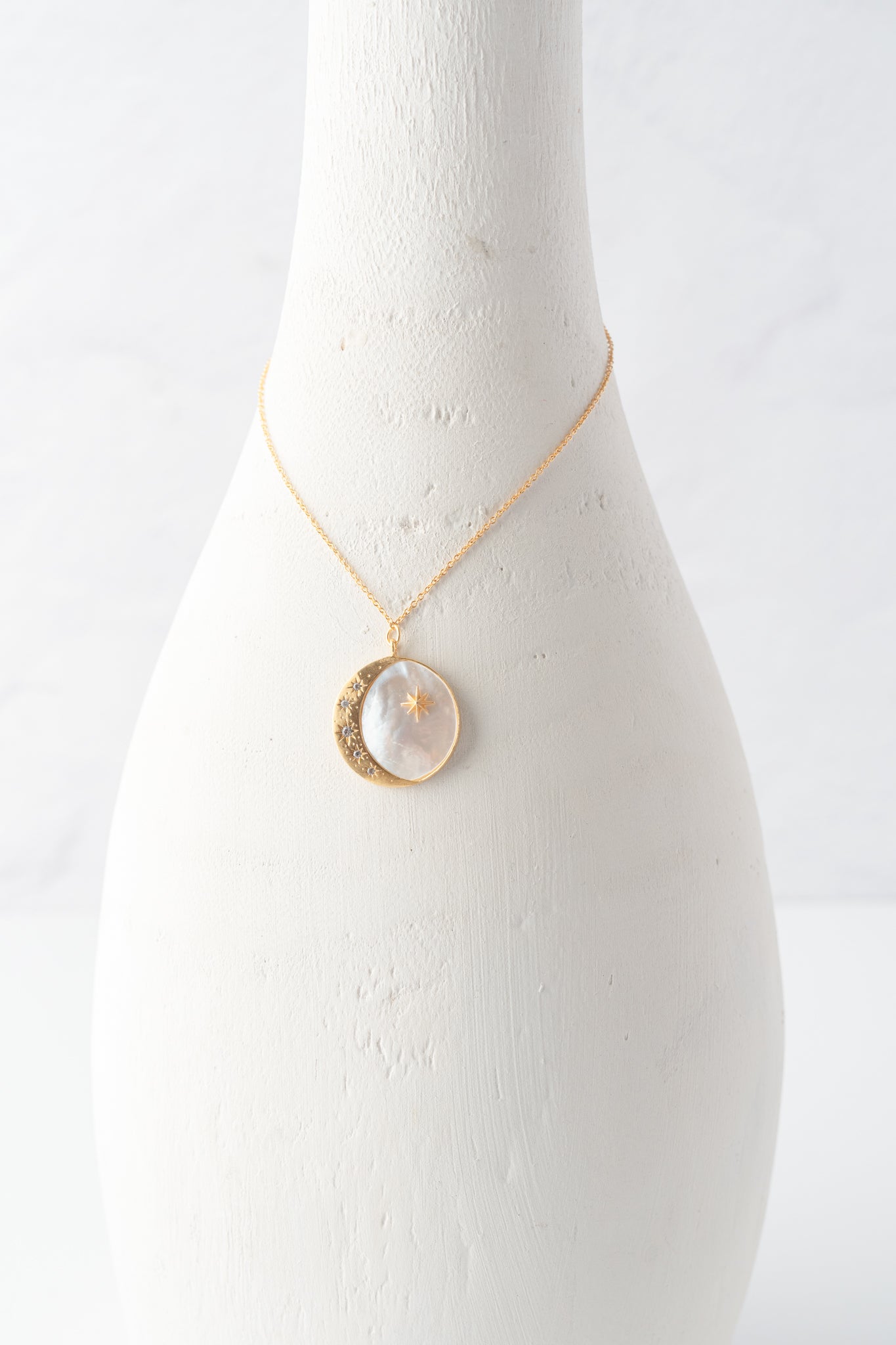 Tai Mother of Pearl Half Moon Pendant Necklace 