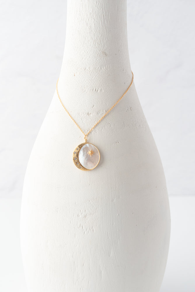 Tai Mother of Pearl Half Moon Pendant Necklace 
