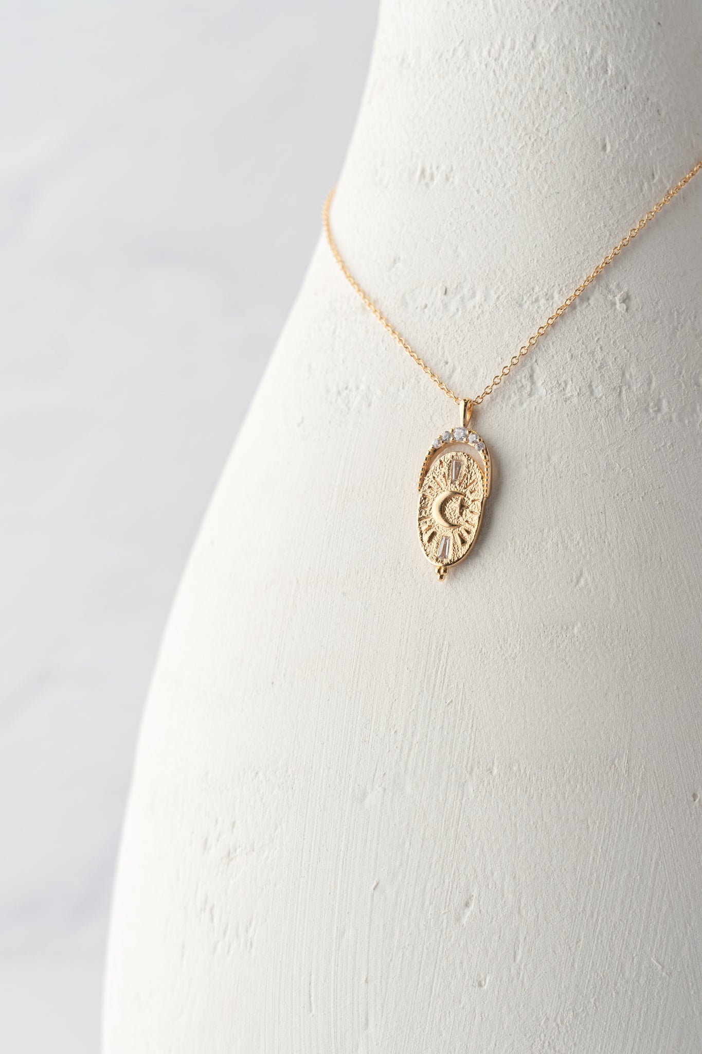 Tai Crescent Moon Oval Pendant Necklace 