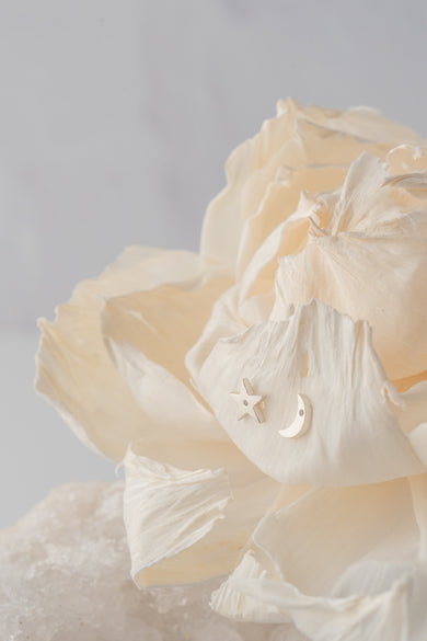 Matte Silver Moon/Star Mix Stud Earrings