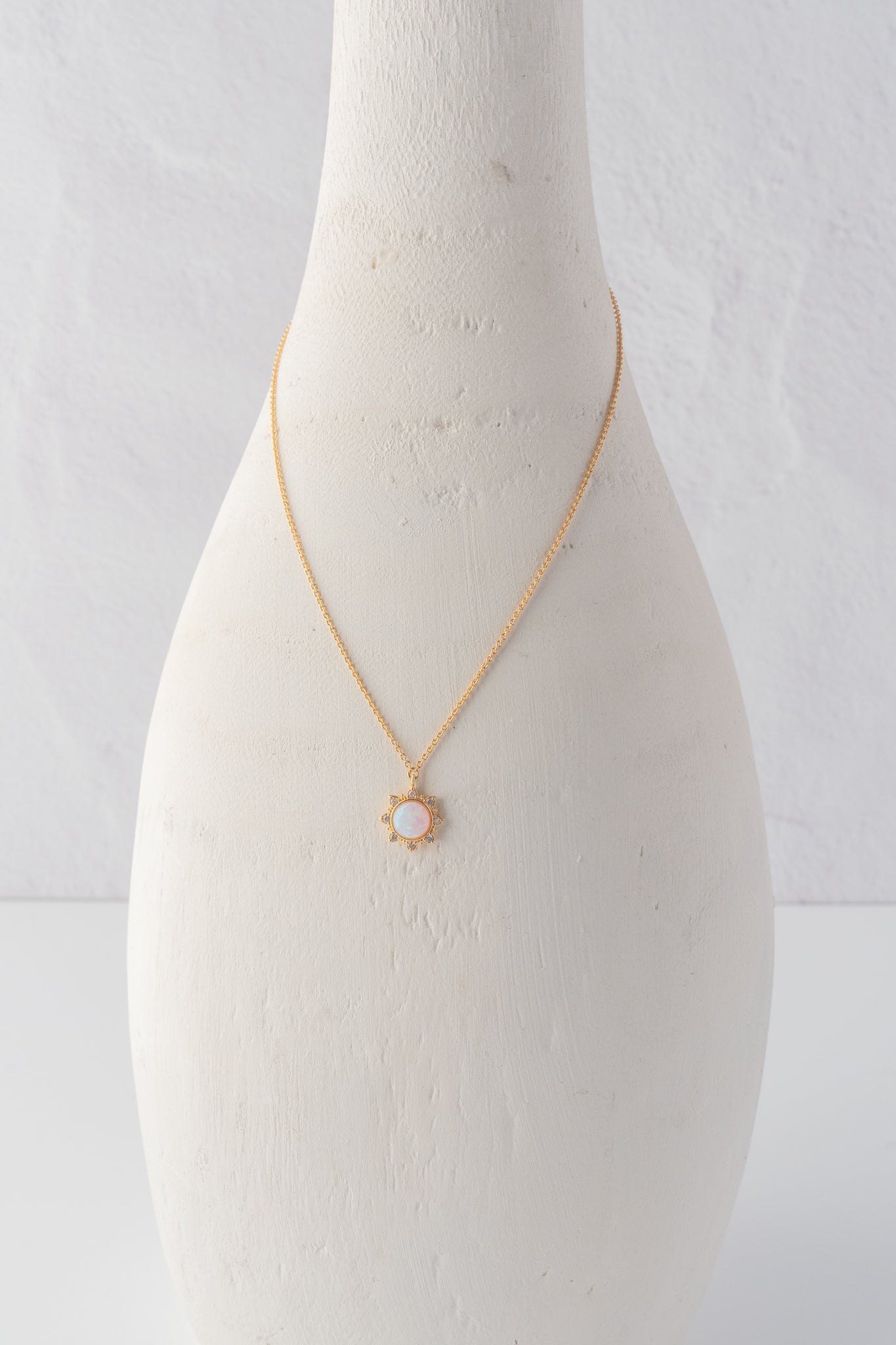 Opal Center Sun Gold Chain Necklace