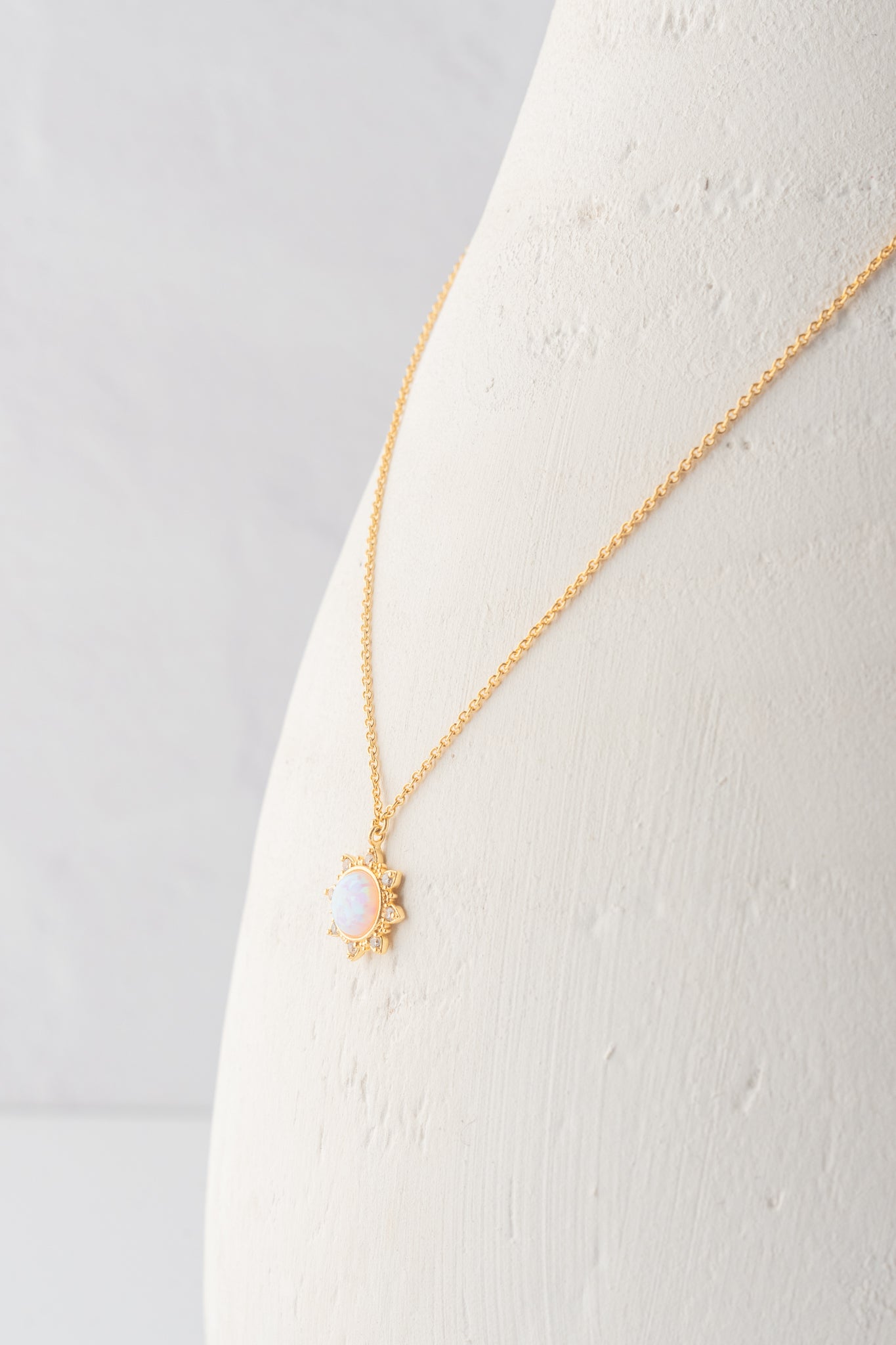 Opal Center Sun Gold Chain Necklace
