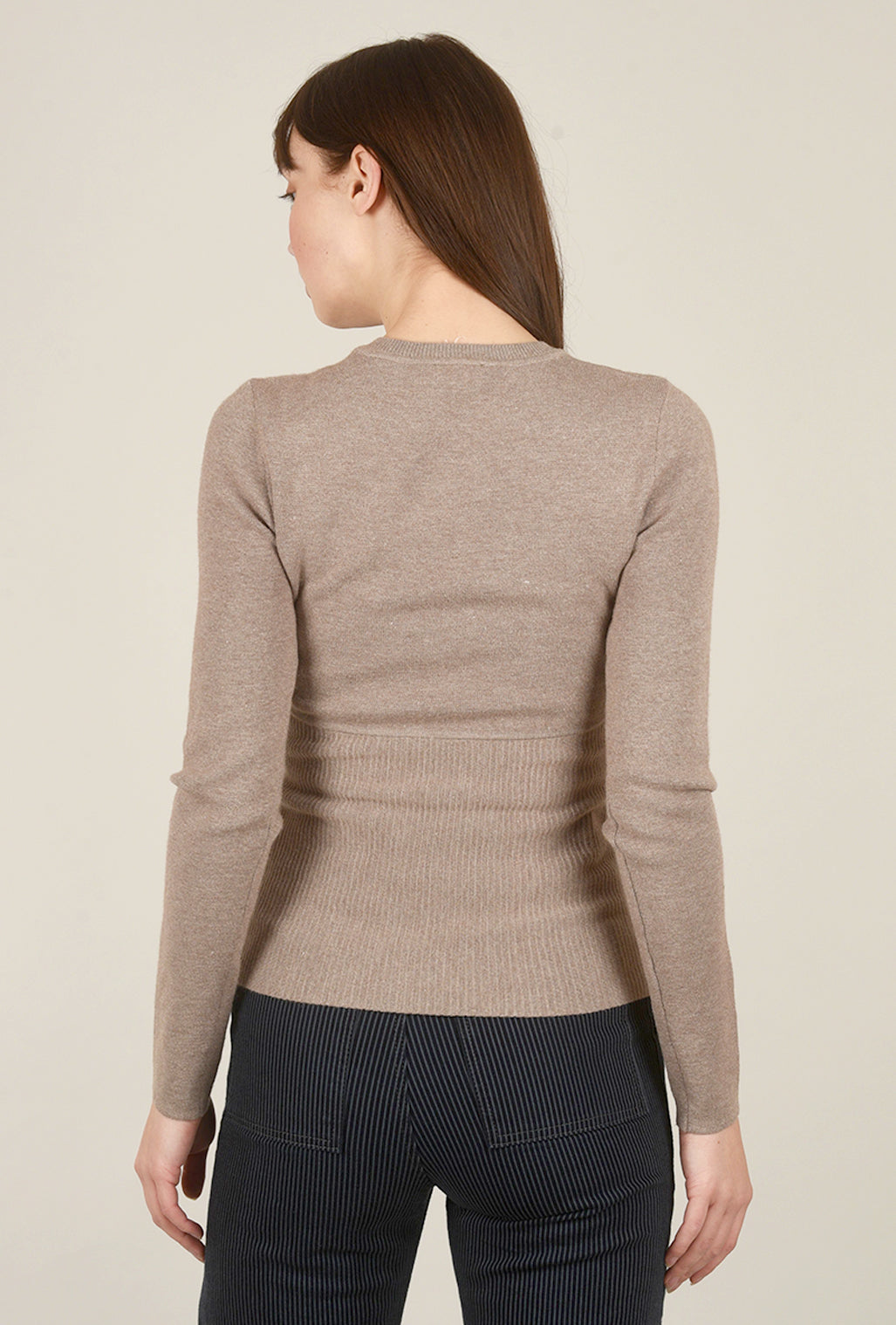 Hem & Thread Corset Detail Crew Sweater, Taupe 