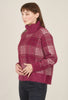 Hem & Thread Checker Print Tneck Sweater, Berry 