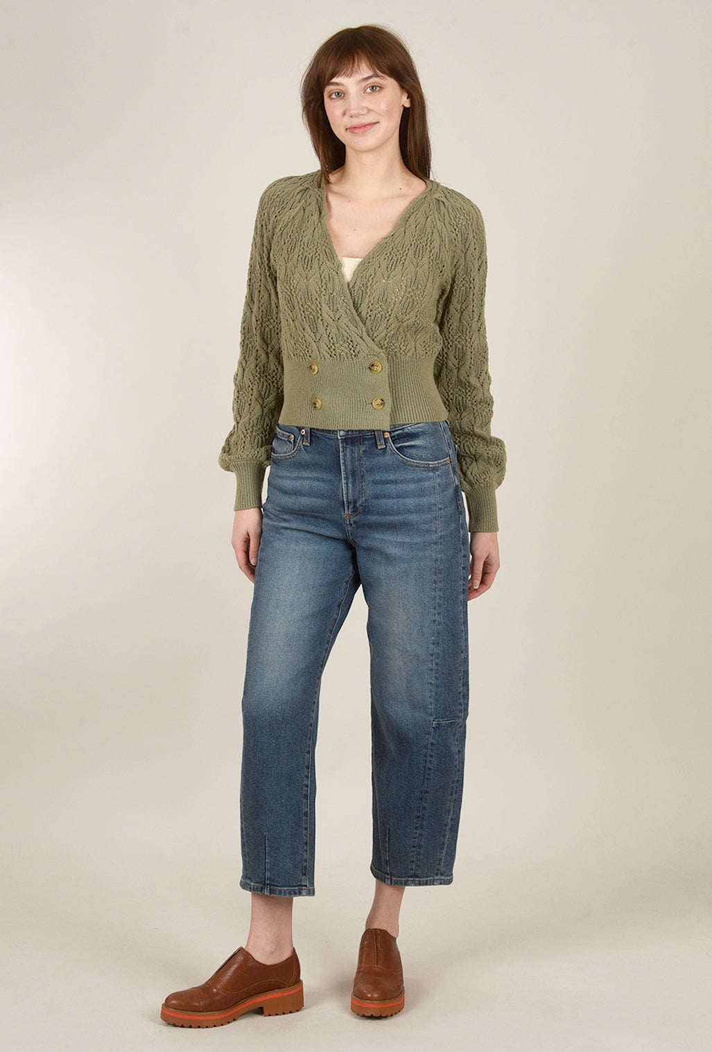 Hem & Thread Bubble Sleeve Cardie, Dusty Olive 