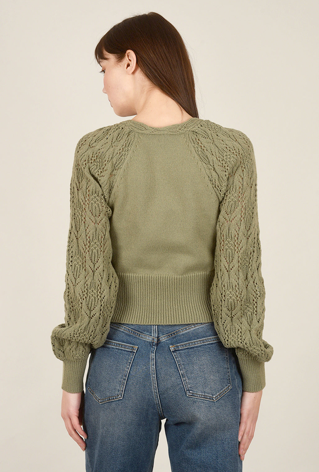 Hem & Thread Bubble Sleeve Cardie, Dusty Olive 