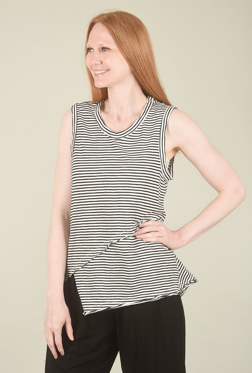 Wilt Crossover Hem Shell, Salt/Black Stripe 