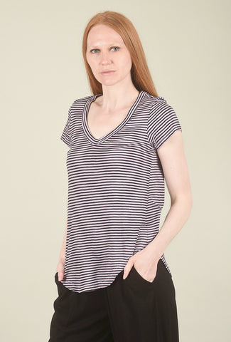 Wilt V-Neck Stripe Shirttail Tee, Mulberry/Black 