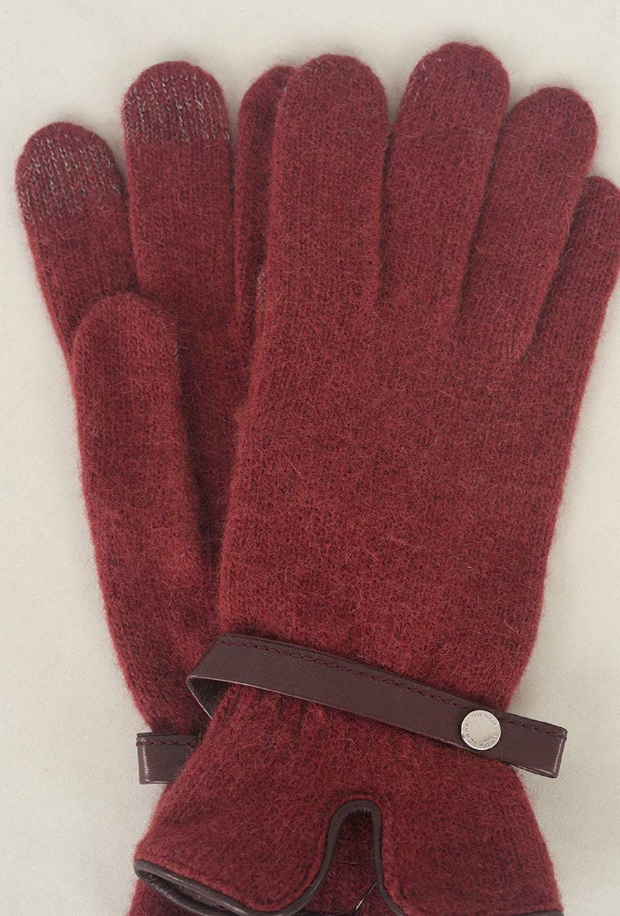 Santacana Madrid Leather Piped Wool & Angora Gloves, Burdeos One Size Burdeos