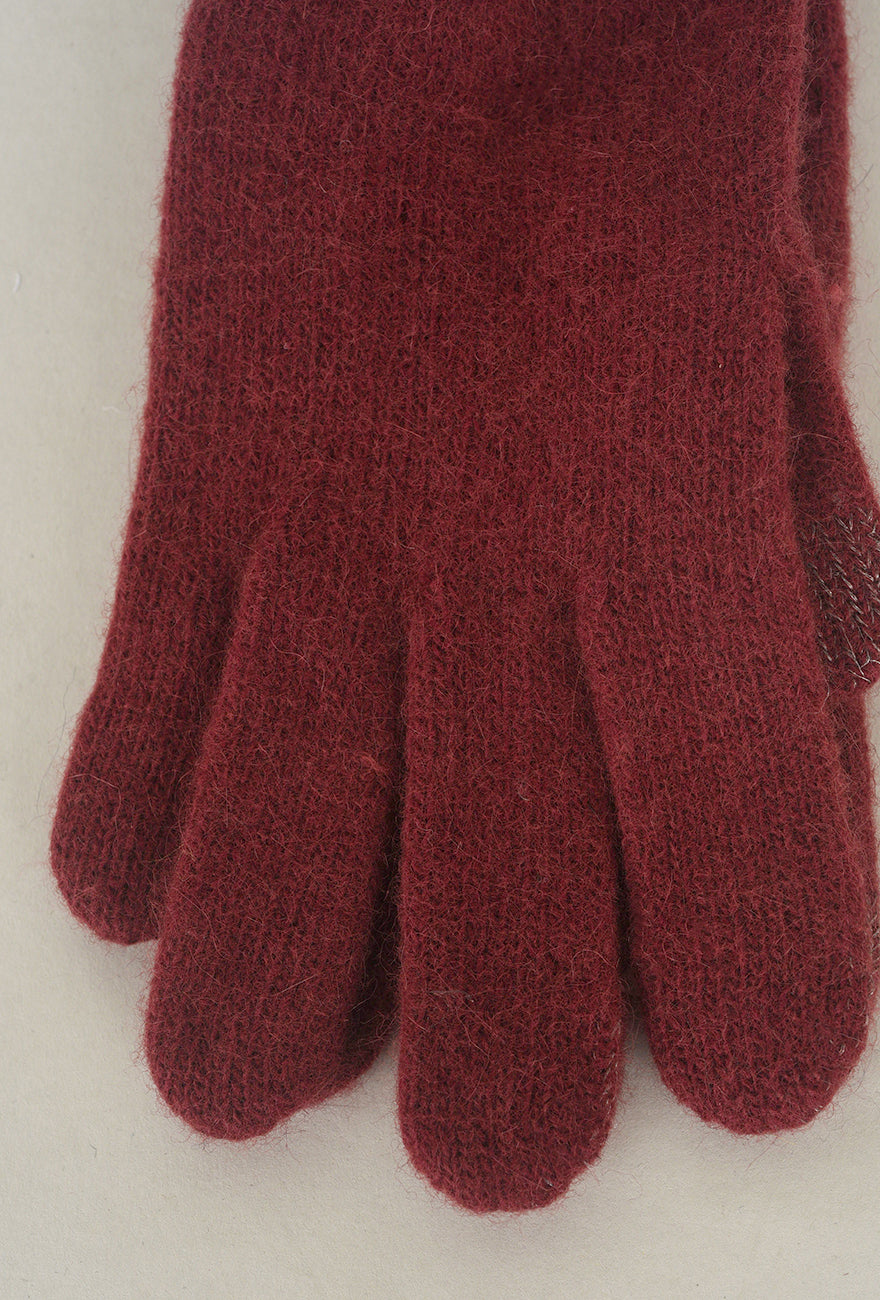 Santacana Madrid Leather Piped Wool & Angora Gloves, Burdeos One Size Burdeos