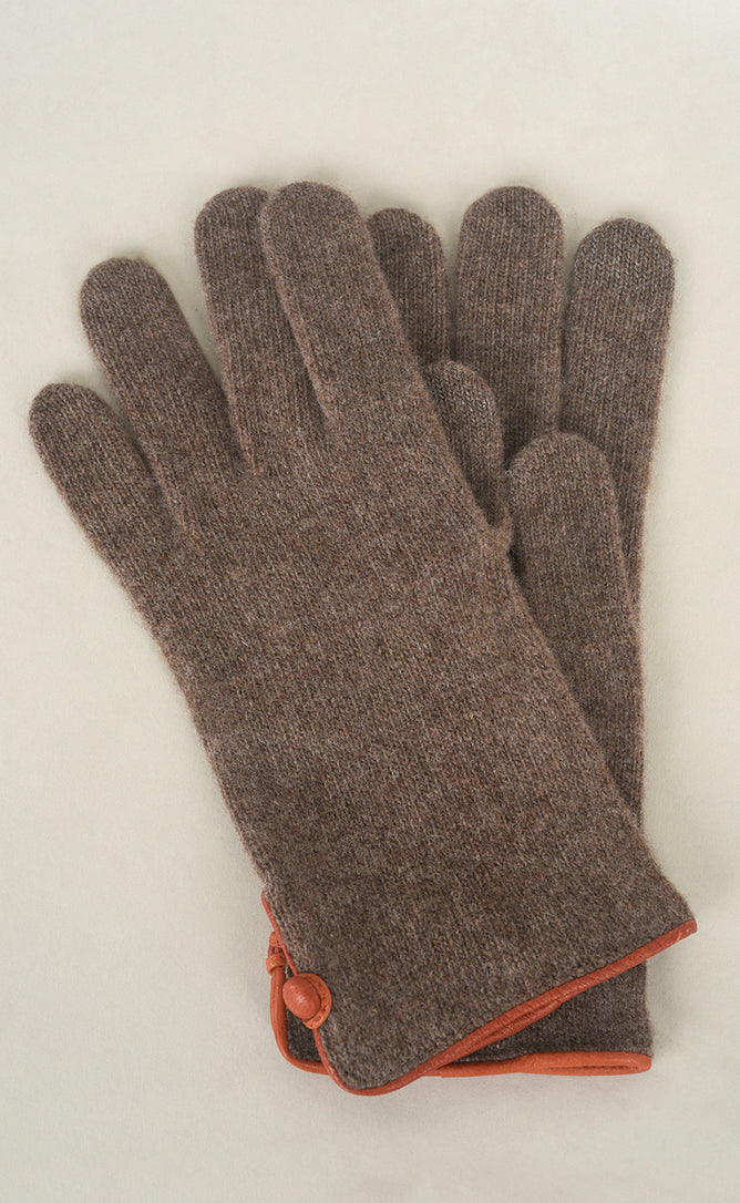 Contrast Piping/Button Wool/Cashmere Glove, Vison