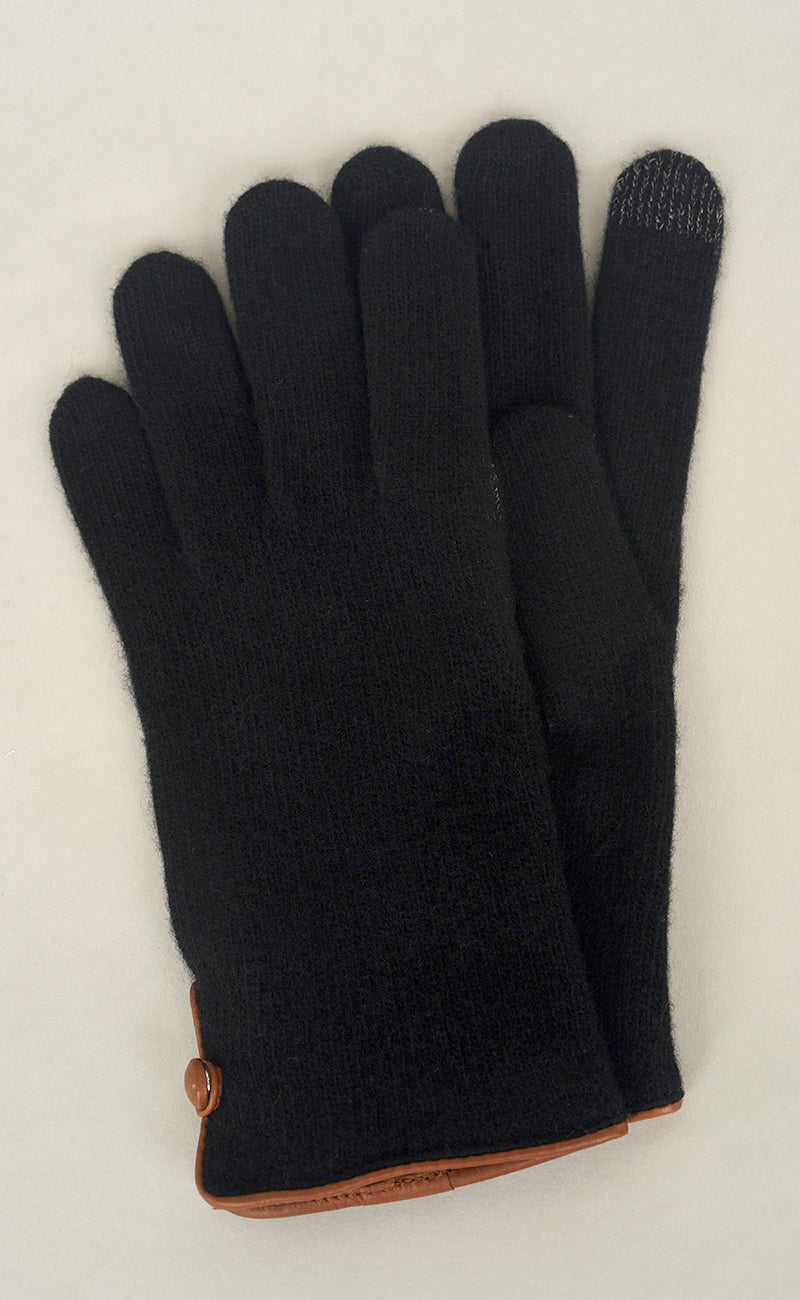 Contrast Piping/Button Wool/Cashmere Glove, Black