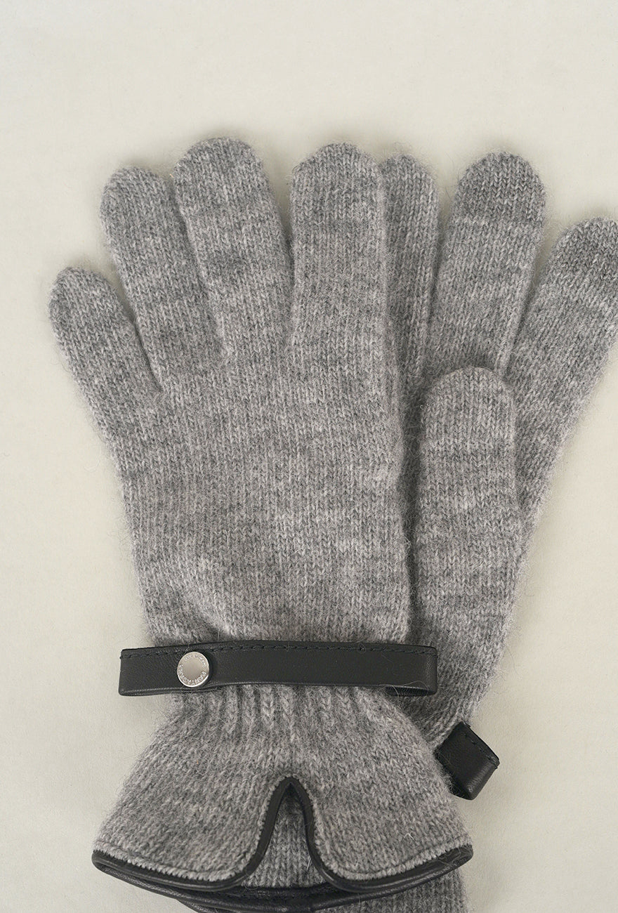 Santacana Madrid Leather Piped Wool & Angora Glove, Gris One Size Gris