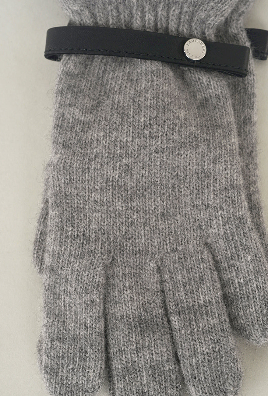 Santacana Madrid Leather Piped Wool & Angora Glove, Gris One Size Gris