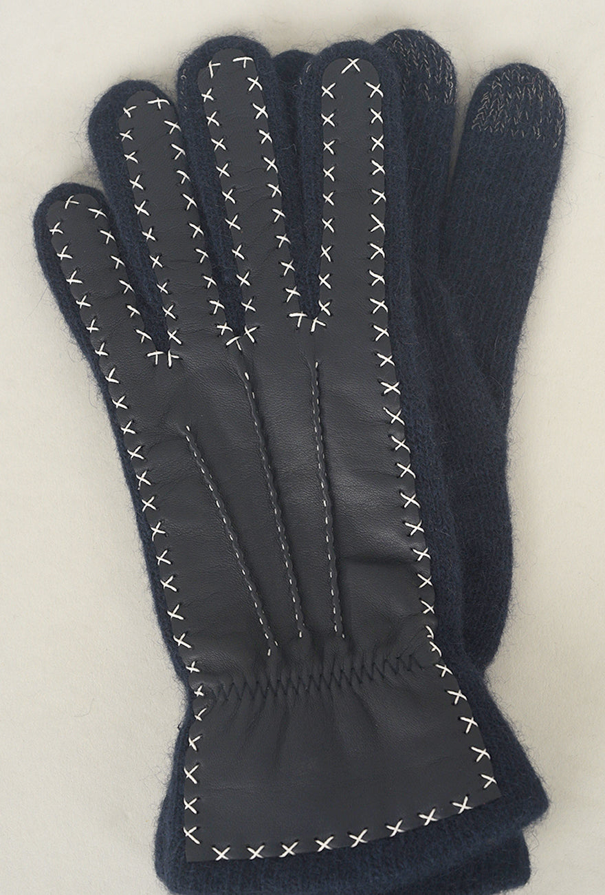 Santacana Madrid Contrast Stitch Leather/Wool Glove, Marino One Size Marino