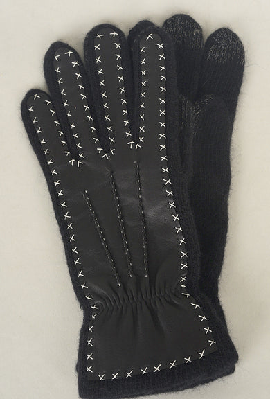 Santacana Madrid Contrast Stitch Leather/Wool Glove, Black 