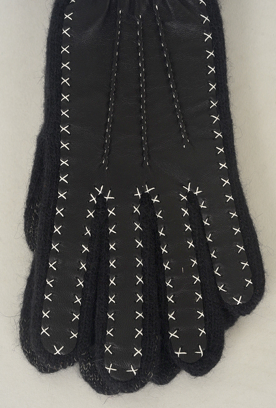 Santacana Madrid Contrast Stitch Leather/Wool Glove, Black One Size Black