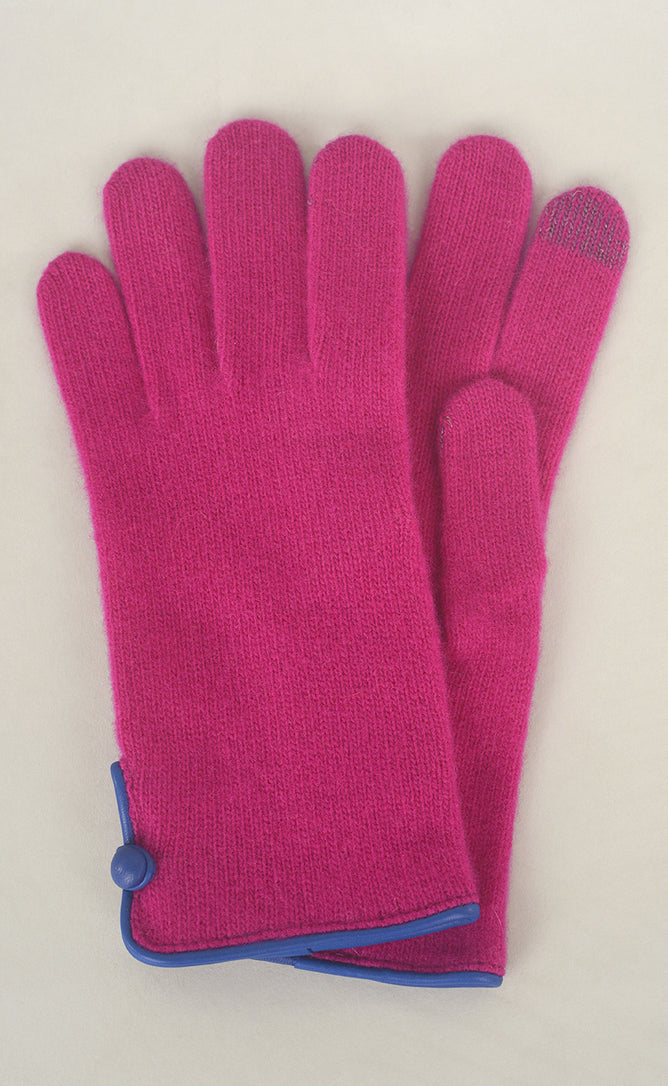 Contrast Piping/Button Wool/Cashmere Glove, Magenta