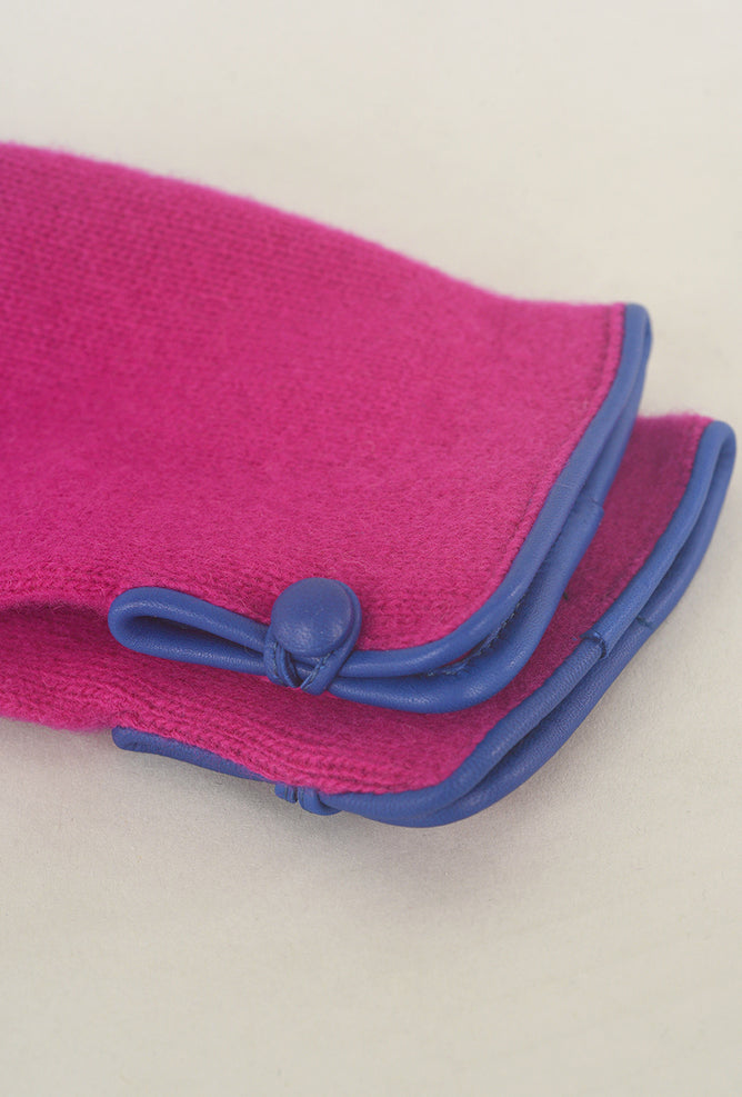 Contrast Piping/Button Wool/Cashmere Glove, Magenta