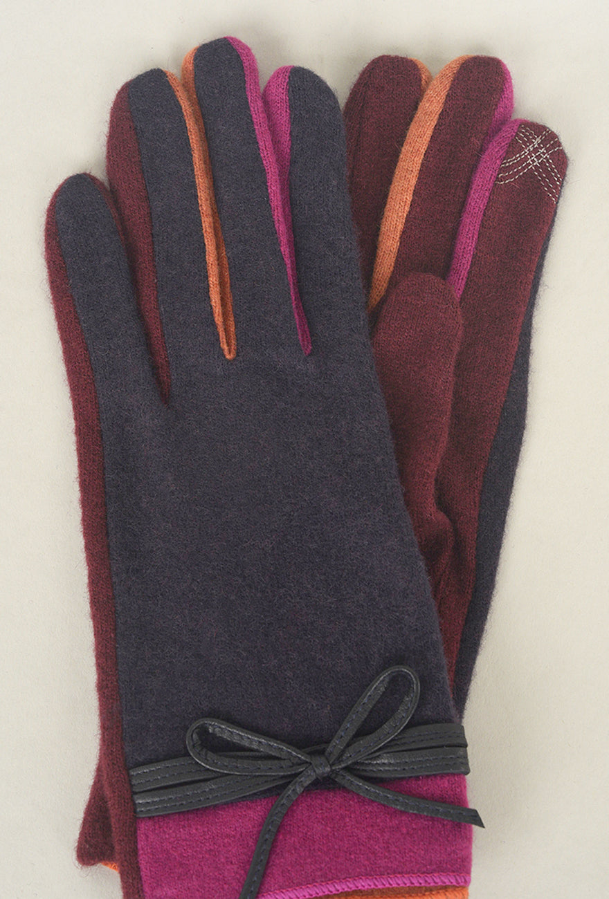 Santacana Madrid Bow Detail Knit Wool/Cashmere Glove, Marino One Size Marino