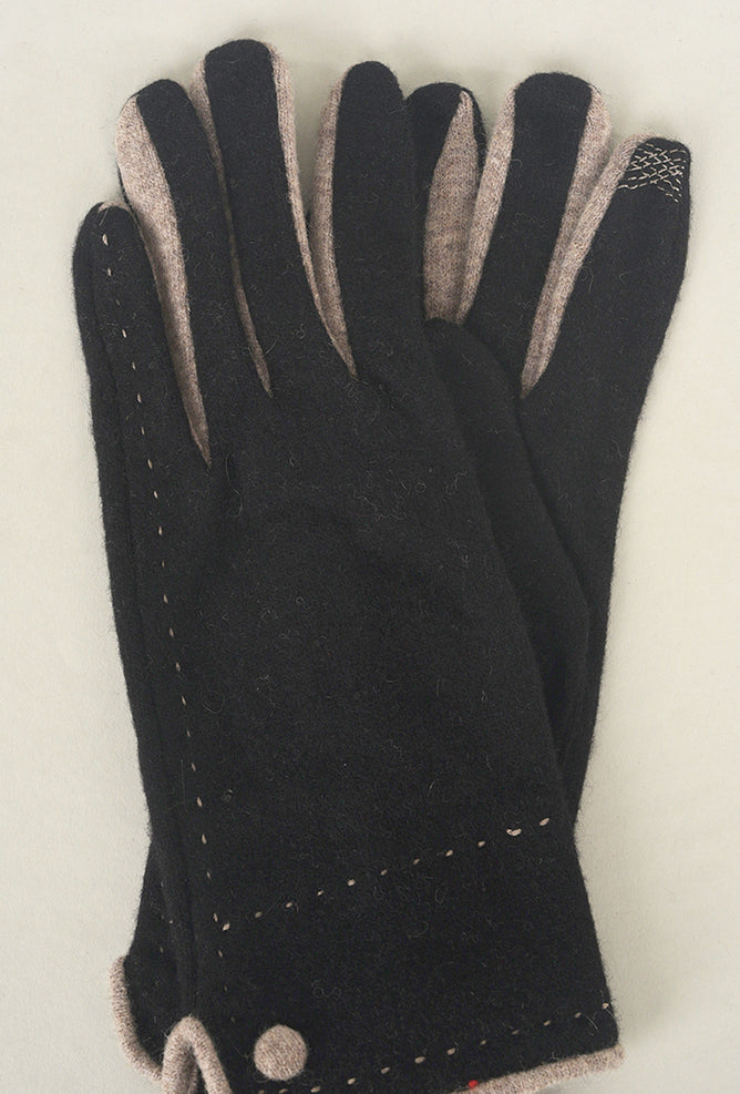 Santacana Madrid Bicolor Knit Wool/Cashmere Glove, Black One Size 