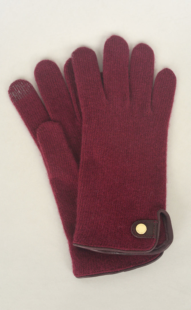 Leather Tab Wool/Cashmere Glove, Vino