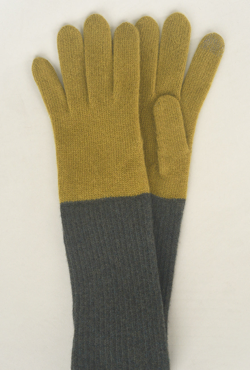 Santacana Madrid Long Wool/Cashmere Ribbed Knit Glove, Musgo One Size Musgo