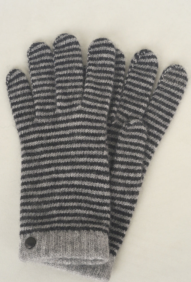 Santacana Madrid Striped Wool & Angora Knit Gloves, Gris One Size Gris