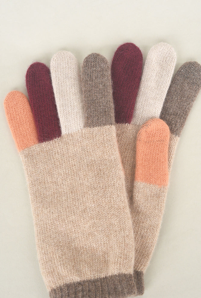 Santacana Madrid Multi Color Finger Wool/Cash Glove, Beige One Size Beige